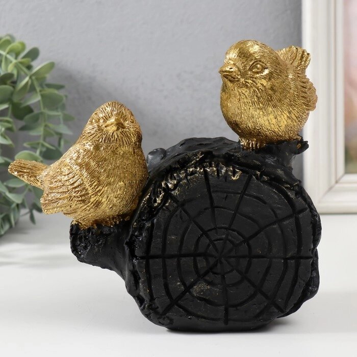 Сувенир полистоун "Две золотые птички на бревнышке" 18х9х17 см от компании Интернет-гипермаркет «MOLL» - фото 1
