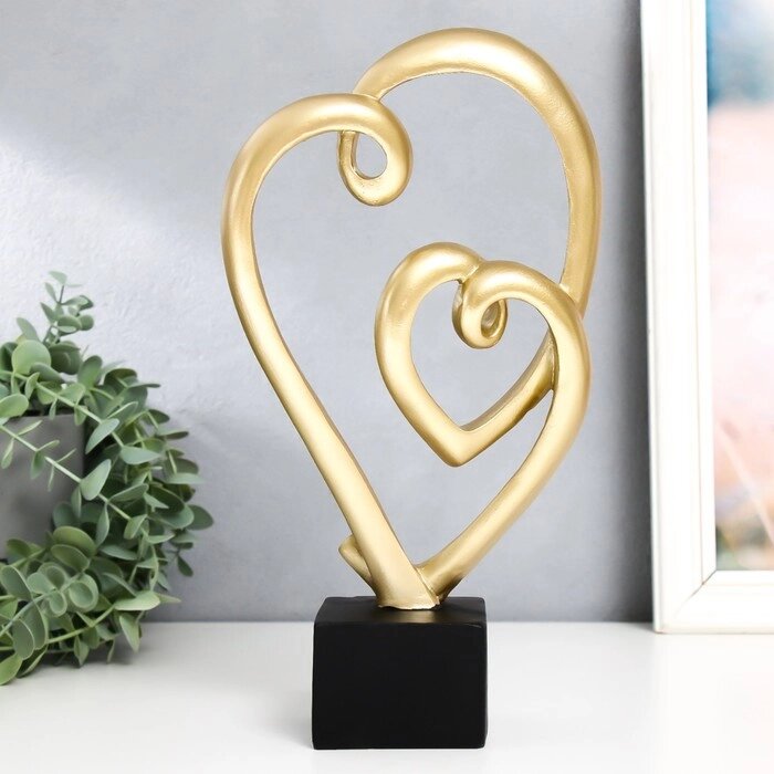 Сувенир полистоун "Двойное золотое сердце" на чёрной подставке 15,5х7х29 см от компании Интернет-гипермаркет «MOLL» - фото 1