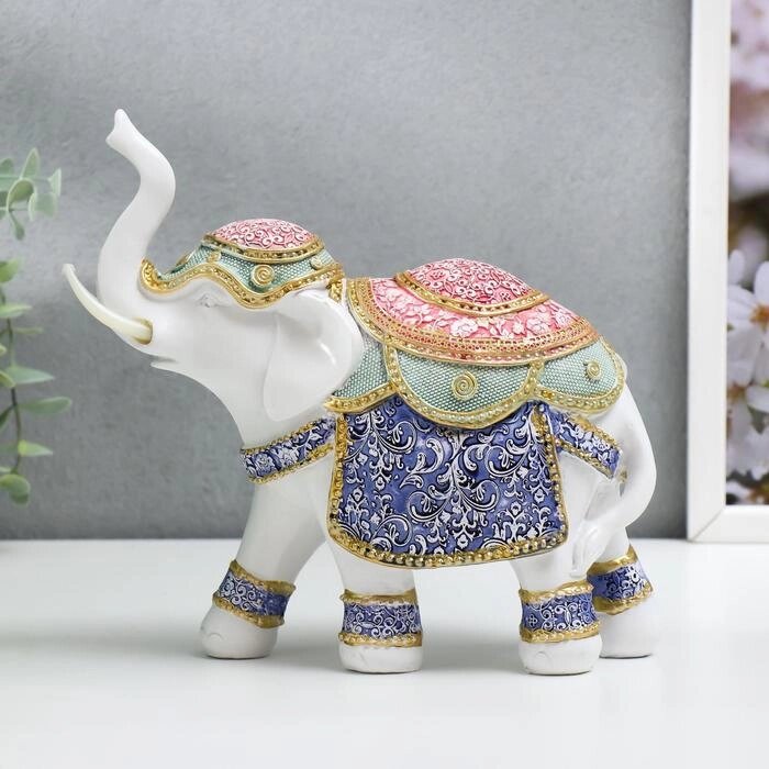 Сувенир полистоун "Индийский слон в цветной попоне с узорами" 19,5х19,5х7,8 см от компании Интернет-гипермаркет «MOLL» - фото 1