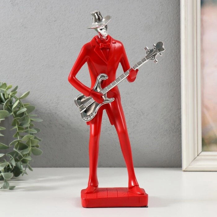 Сувенир полистоун "Музыкант с гитарой" красный с серебром 27,5х7,5х12,5 см от компании Интернет-гипермаркет «MOLL» - фото 1