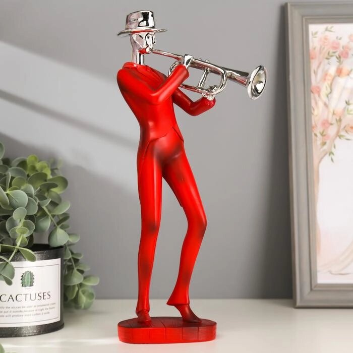 Сувенир полистоун "Музыкант с саксофоном" красный с серебром 29,5х10,5х13,5 см от компании Интернет-гипермаркет «MOLL» - фото 1