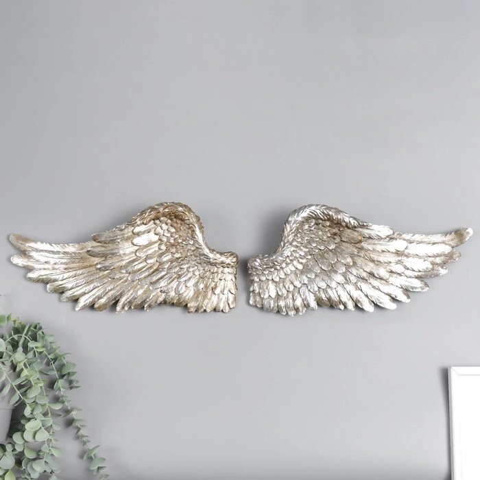 Сувенир полистоун настенный декор "Серебряные крылья" набор 2 шт  размер крыла 18х41х6 см от компании Интернет-гипермаркет «MOLL» - фото 1