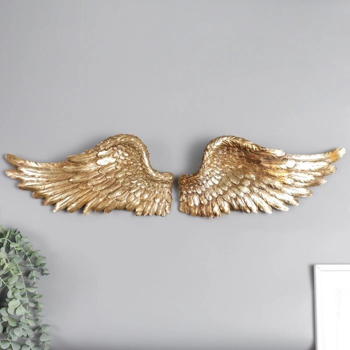 Сувенир полистоун настенный декор "Золотые крылья" набор 2 шт  размер крыла 18х41х6 см от компании Интернет-гипермаркет «MOLL» - фото 1