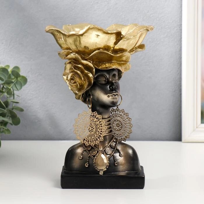 Сувенир полистоун подставка "Африканка с золотым цветком на голове" 24х15,5х15,5 см от компании Интернет-гипермаркет «MOLL» - фото 1