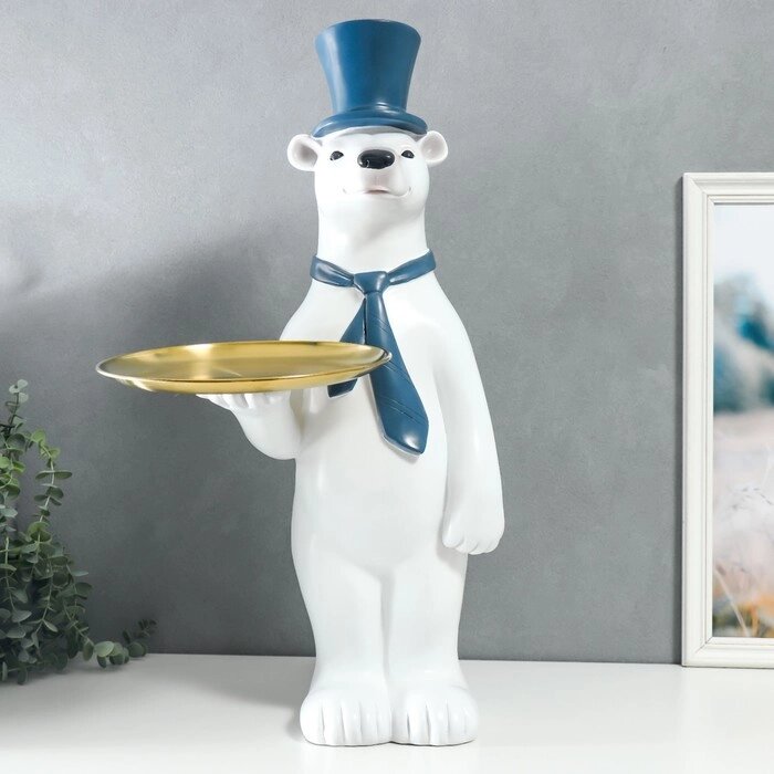 Сувенир полистоун подставка "Белый медведь в цилиндре и галстуке" d=26 см 70х37х40 см от компании Интернет-гипермаркет «MOLL» - фото 1