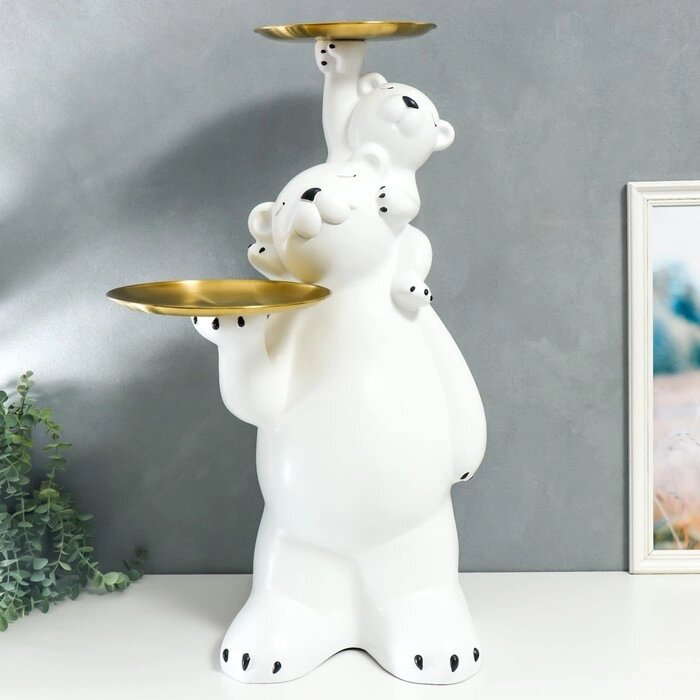 Сувенир полистоун подставка "Белый мишка с медвежонком на плечах" 76х32х32 см от компании Интернет-гипермаркет «MOLL» - фото 1