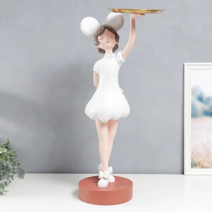 Сувенир полистоун подставка "Малышка с ушками, в белом платьице с блюдом" 81х40х40 см от компании Интернет-гипермаркет «MOLL» - фото 1
