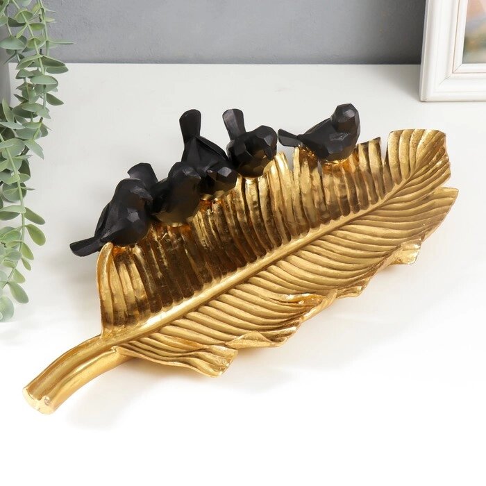 Сувенир полистоун подставка "Пять чёрных птиц на золотом листе" 7,5х19х42 см от компании Интернет-гипермаркет «MOLL» - фото 1