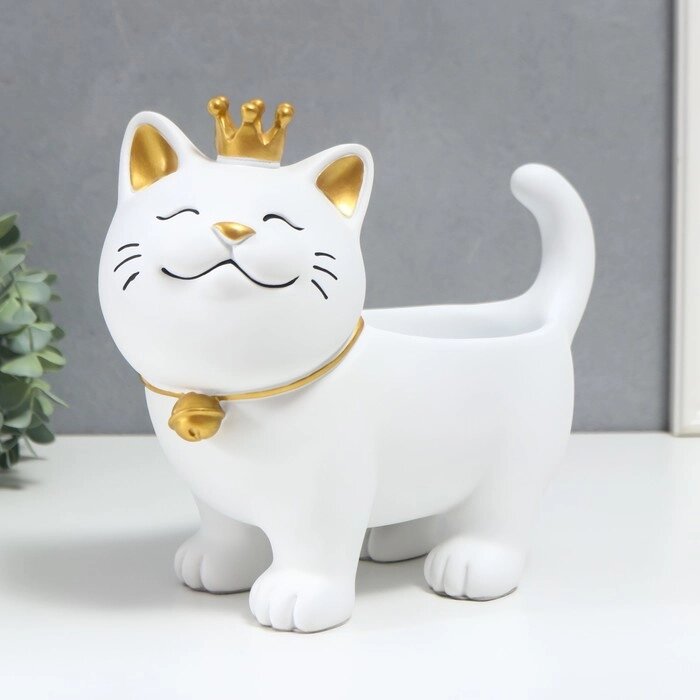 Сувенир полистоун подставка "Спящий кот в короне" белый 21х12х25 см от компании Интернет-гипермаркет «MOLL» - фото 1
