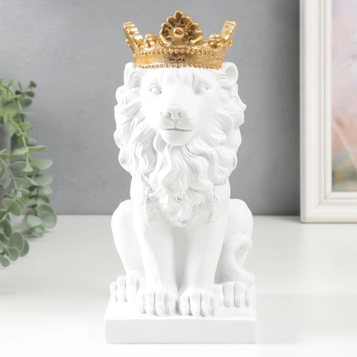 Сувенир полистоун подсвечник "Белый лев в золотой короне" 24,5х14х11,5 см от компании Интернет-гипермаркет «MOLL» - фото 1