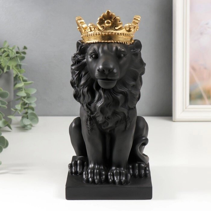 Сувенир полистоун подсвечник "Чёрный лев в золотой короне" 24,5х14х11,5 см от компании Интернет-гипермаркет «MOLL» - фото 1