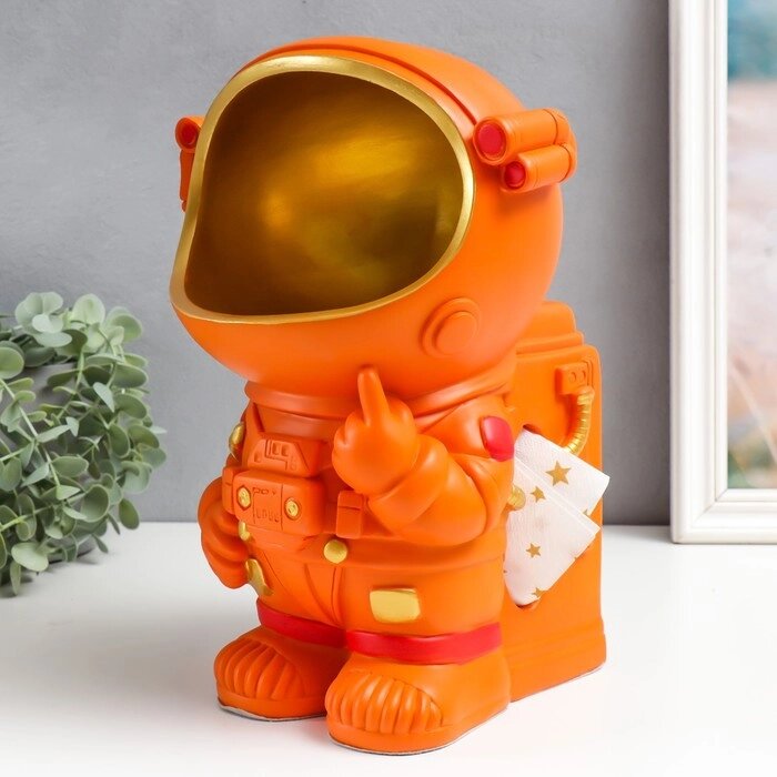 Сувенир полистоун салфетница+подставка "Космонавт" оранж 29х19х19 см от компании Интернет-гипермаркет «MOLL» - фото 1