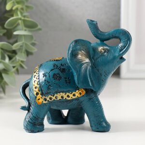 Сувенир полистоун "Синий слон с золотым узором на попоне" 11х11,5х6 см