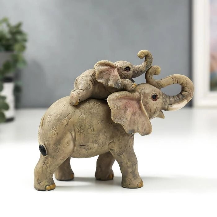 Сувенир полистоун "Слон и слонёнок" набор 2 шт 12,5х6,5х14,5 см от компании Интернет-гипермаркет «MOLL» - фото 1