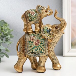 Сувенир полистоун "Слон со слонёнком на спине - Экзотические цветы" 16х6,5х20,5 см