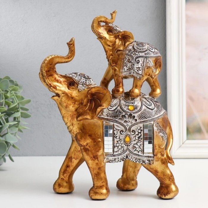 Сувенир полистоун "Слон со слонёнком на спине - попона с узорами и янтарём" 18,5х9х25,5 см от компании Интернет-гипермаркет «MOLL» - фото 1