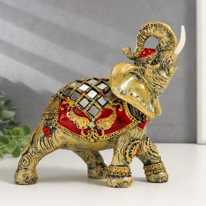Сувенир полистоун "Слон в красной попоне с золотыми узорами и зеркалами" 18,5х8х23 см от компании Интернет-гипермаркет «MOLL» - фото 1