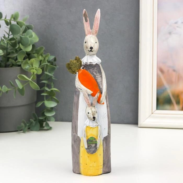 Сувенир полистоун "Зайка с малышкой и морковкой" 23х3,5х5,2 см от компании Интернет-гипермаркет «MOLL» - фото 1