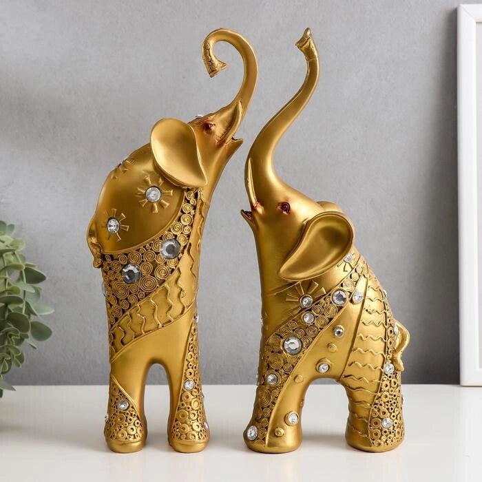 Сувенир полистоун "Золотые слоны со стразами" стразы с 2-х сторон набор 2 шт 30х20,5х6,2 см от компании Интернет-гипермаркет «MOLL» - фото 1