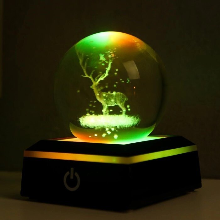 Сувенир стекло подсветка "Олень" d=6 см подставка LED от 3AAA, провод USB 9х7х7 см от компании Интернет-гипермаркет «MOLL» - фото 1