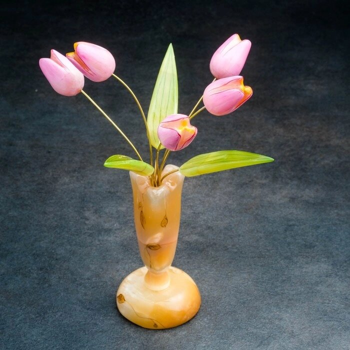 Сувенир "Тюльпаны в вазе", 5 цветков, 11 22 см, селенит от компании Интернет-гипермаркет «MOLL» - фото 1