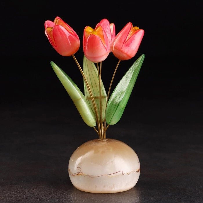 Сувенир "Ваза Тюльпан", 5 цветков, селенит, малая, селенит от компании Интернет-гипермаркет «MOLL» - фото 1