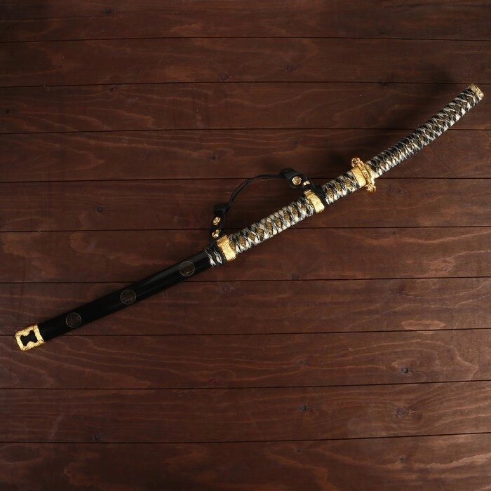 Сувенирное оружие "Катана", чёрные ножны, золотистая обмотка, 102 см от компании Интернет-гипермаркет «MOLL» - фото 1