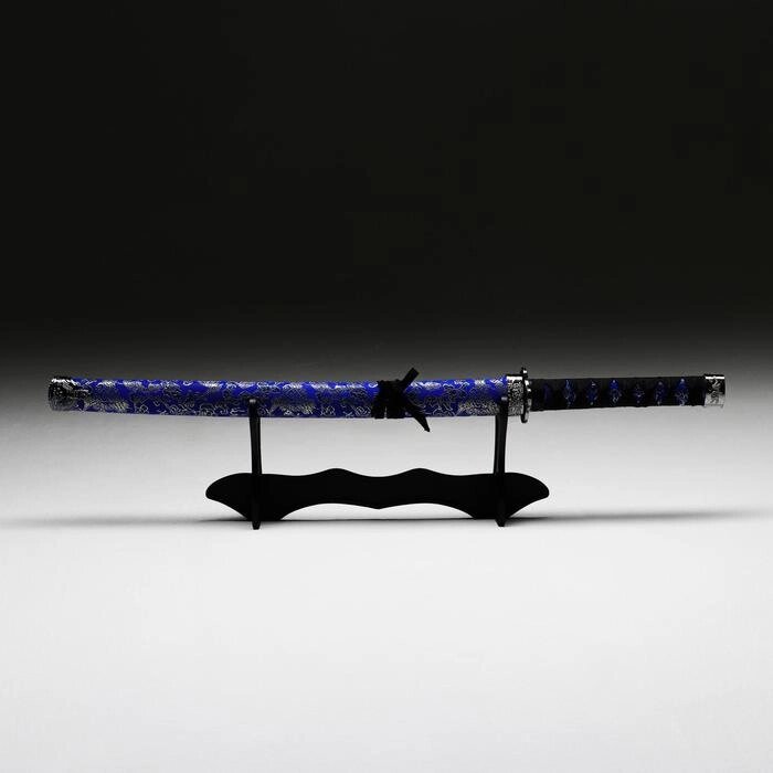 Сувенирное оружие "Катана на подставке", синие  ножны с цветочным узором, 70 см от компании Интернет-гипермаркет «MOLL» - фото 1