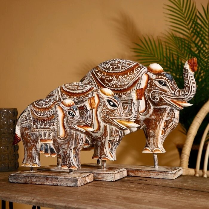 Сувенирный набор "Слоны" албезия (набор 3 шт) 40,25 и 20 см от компании Интернет-гипермаркет «MOLL» - фото 1