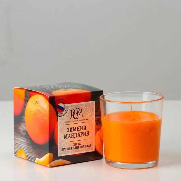 Свеча ароматическая в стакане "Зимний мандарин", время горения 30 ч от компании Интернет-гипермаркет «MOLL» - фото 1