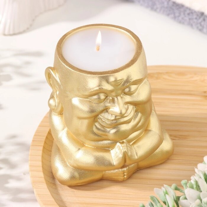 Свеча "Будда" в подсвечнике из гипса,8х8х8,5см, золото от компании Интернет-гипермаркет «MOLL» - фото 1