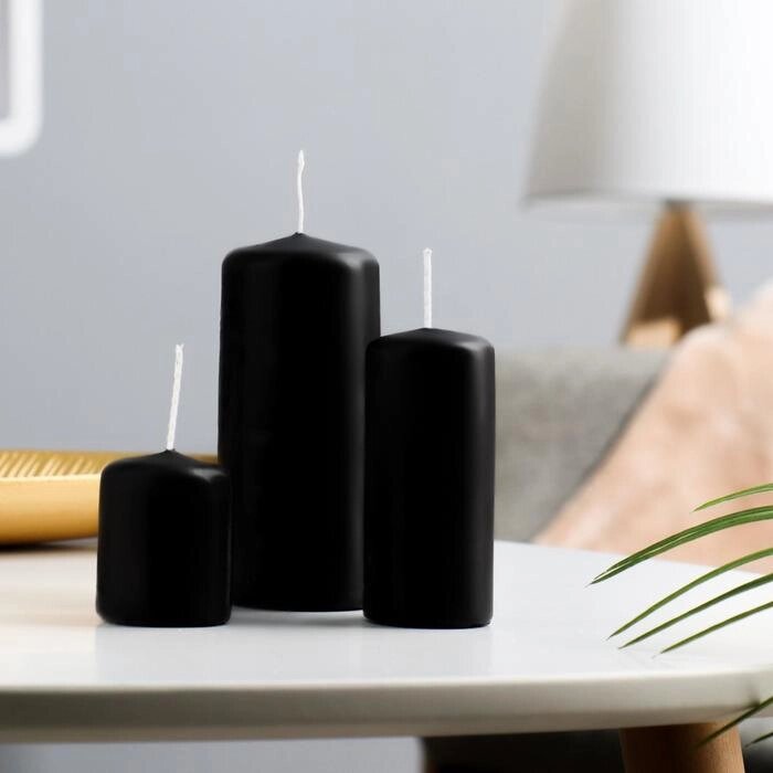 Свеча - цилиндр, набор 3 шт, чёрная (4х5 см, 4х9 см, 5х11,5 см) от компании Интернет-гипермаркет «MOLL» - фото 1