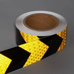 Светоотражающая лента, самоклеящаяся, черно-желтая, 5 см х 15 м