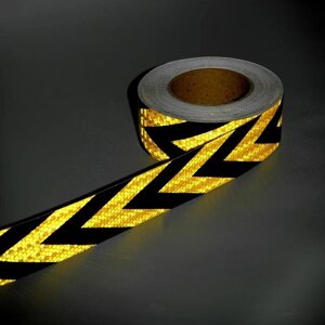 Светоотражающая лента, самоклеящаяся, желто-черная, 5 см х 25 м