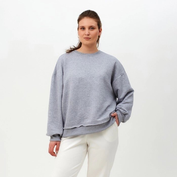 Свитшот женский MINAKU: Casual Collection цвет светло-серый меланж, размер 50-52 от компании Интернет-гипермаркет «MOLL» - фото 1