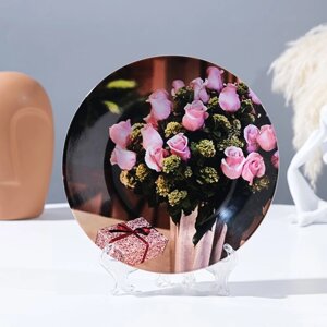 Тарелка декоративная "Розовые розы", настенная, D = 17,5 см