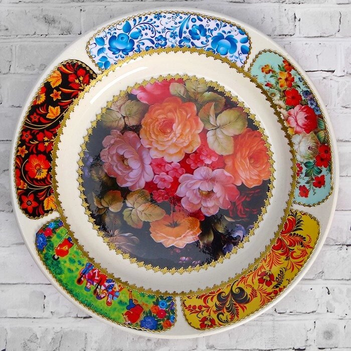Тарелка декоративная "Жостово. Пышные цветы", настенная, d=20 см, ручная работа от компании Интернет-гипермаркет «MOLL» - фото 1