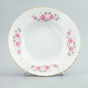 Тарелка десертная 19 см, Rococo, декор "Бледные розы, отводка золото"