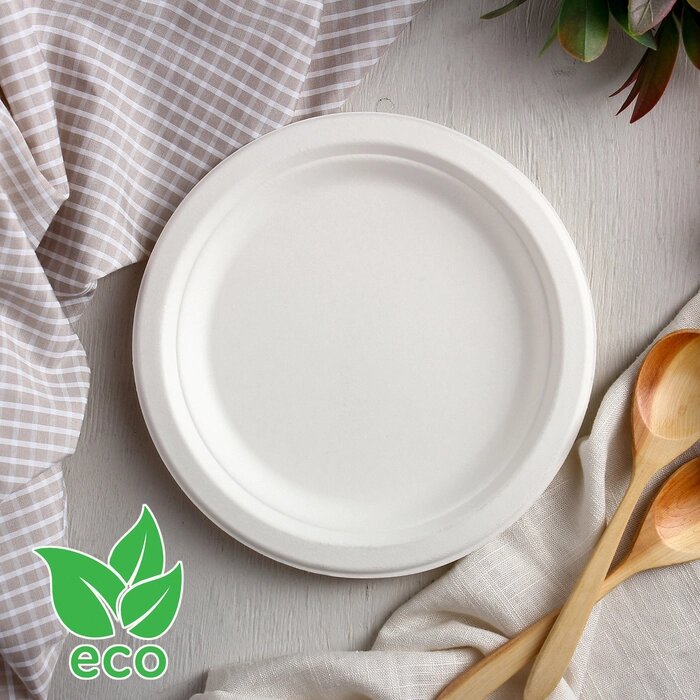 Тарелка одноразовая ECO, d=17,2 см, круглая, из сахарного тростника, цвет белый от компании Интернет-гипермаркет «MOLL» - фото 1