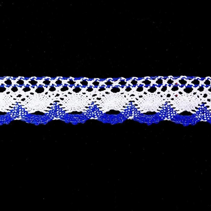 Тесьма плетеная сине-белая с люрексом 4,5 см, в рулоне 100 метров от компании Интернет-гипермаркет «MOLL» - фото 1