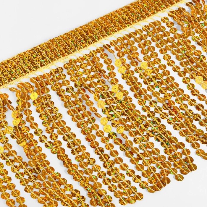 Тесьма с пайетками "Бахрома", с голографией, d = 6 мм, 17 см, 4,5  0,5 м, цвет золотой от компании Интернет-гипермаркет «MOLL» - фото 1