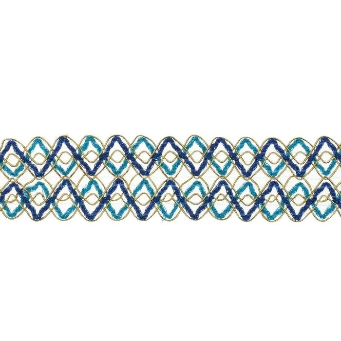 Тесьма Зигзаг сине-голубо-золотая 3,5 см, в рулоне 25 метров от компании Интернет-гипермаркет «MOLL» - фото 1
