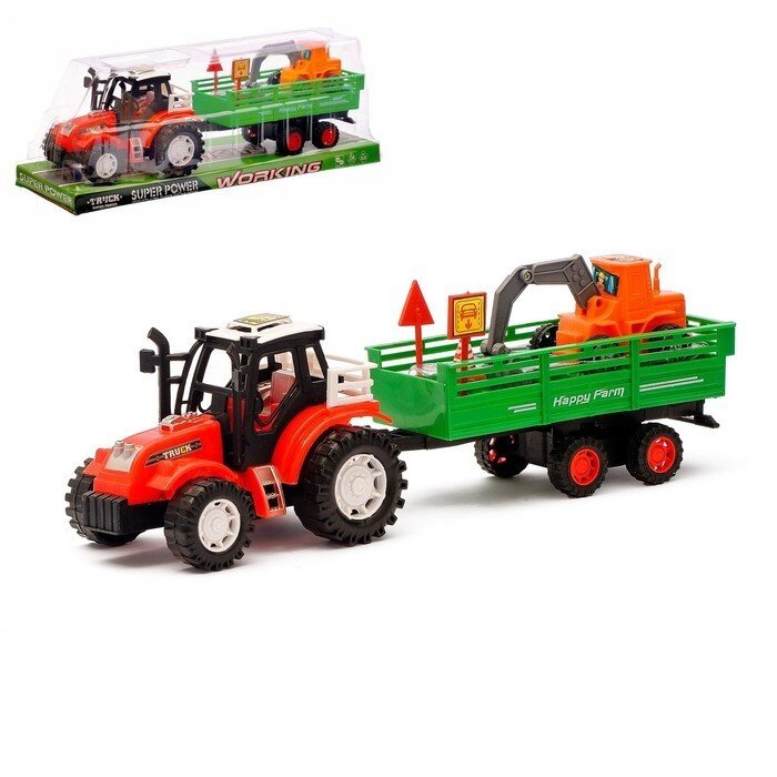 Трактор инерционный "Фермер", с прицепом, цвета МИКС от компании Интернет-гипермаркет «MOLL» - фото 1