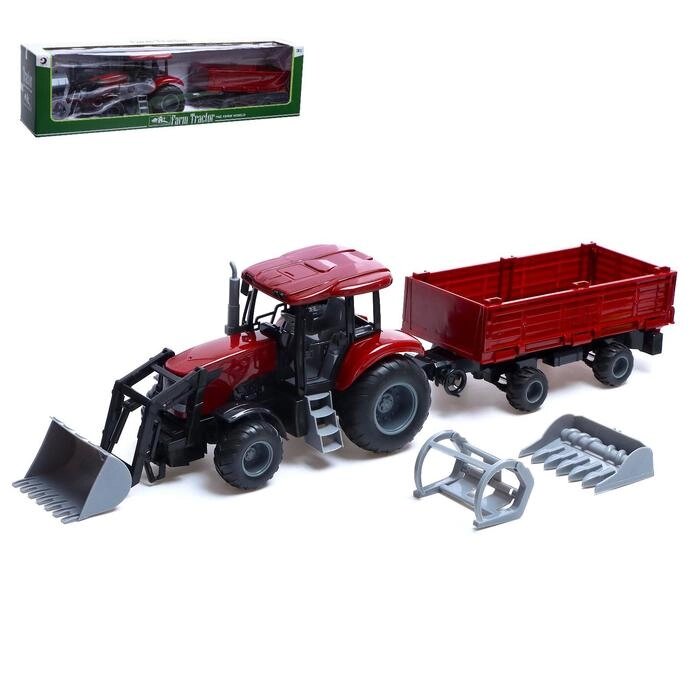 Трактор инерционный "Фермер" с прицепом и сменными ковшами, цвет бордовый от компании Интернет-гипермаркет «MOLL» - фото 1