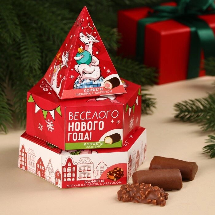 Трехуровневая коробка с конфетами "Весёлого Нового года", 250 г. от компании Интернет-гипермаркет «MOLL» - фото 1