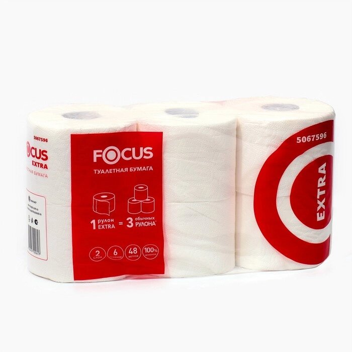 Туалетная бумага Focus Extra, 2 слоя, 6 рулонов от компании Интернет-гипермаркет «MOLL» - фото 1