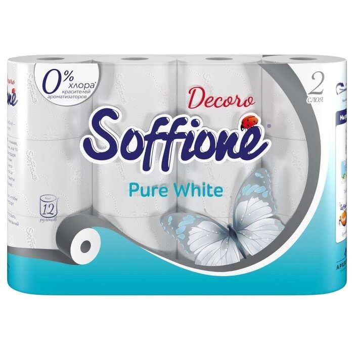 Туалетная бумага Soffione Pure White, 2 слоя, 12 рулонов от компании Интернет-гипермаркет «MOLL» - фото 1