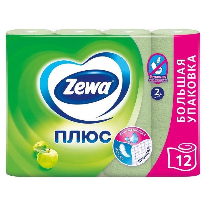 Туалетная бумага Zewa Плюс "Яблоко", 2 слоя, 12 рулонов от компании Интернет-гипермаркет «MOLL» - фото 1