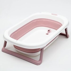 Ванночка детская складная со сливом, цвет белый/розовый