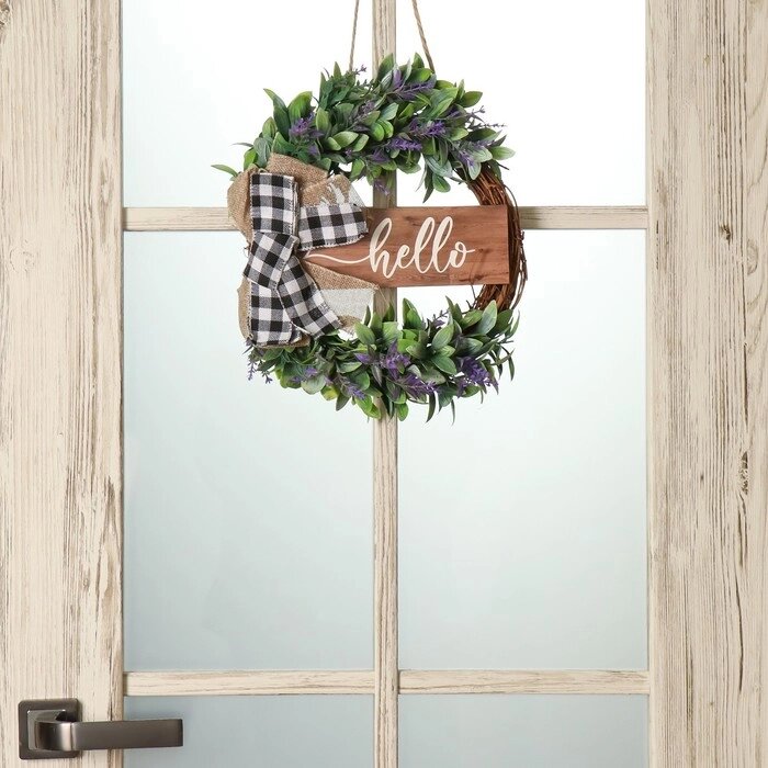Венок на дверь интерьерный "Цветы лаванды и бант" 30 см от компании Интернет-гипермаркет «MOLL» - фото 1